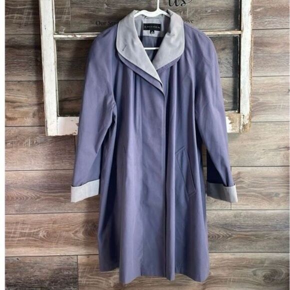 GALLERY Button Trench Coat Sz M Lavender Purple Double Collar Lined Pckts Vntage - Picture 1 of 11